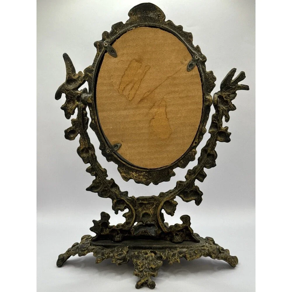 Vintage Style Ornate Vanity Mirror Metal Tabletop with Tray